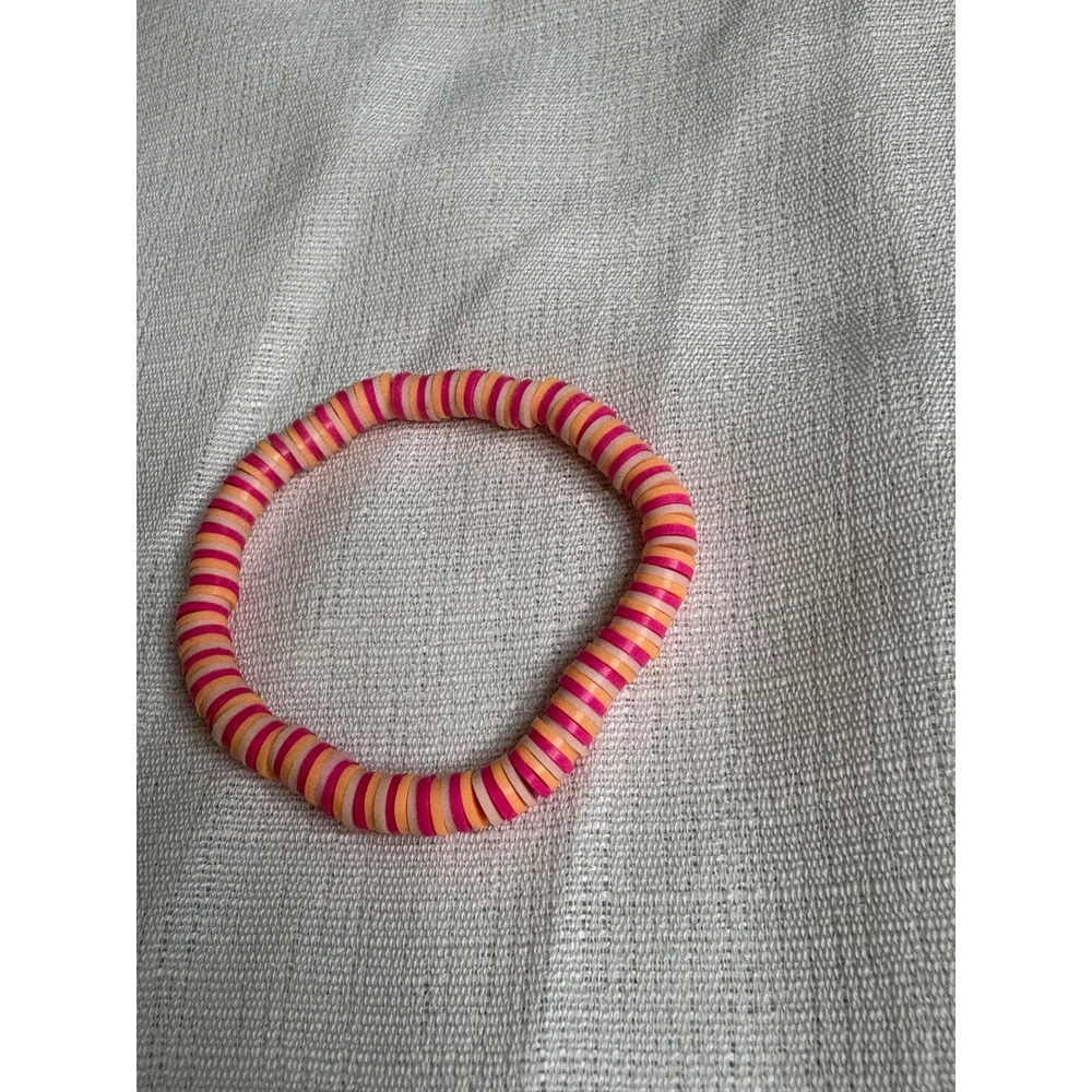 Pink Orange Cream Polymer Clay Heishi Bead Stretch Bracelet Boho Summer Jewelry